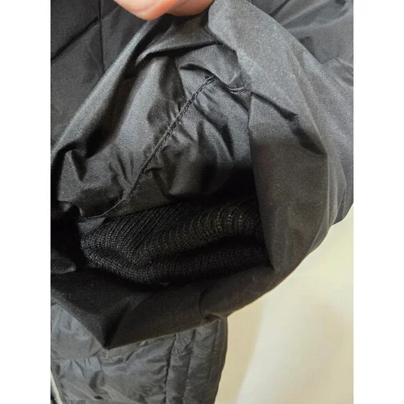 NWT Kimi + Kai Womens Black Faux Fur Trim Hooded Quilted Down Long Jacket Size S